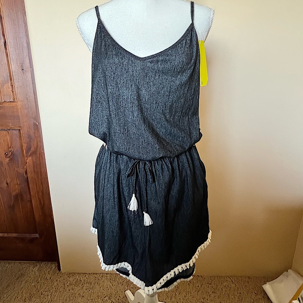 Yado Faux Denim Romper with Fringe